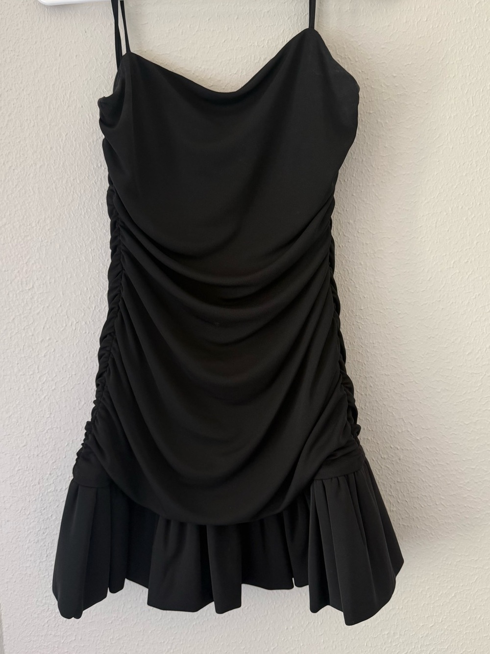 Zara Black Ruched Spaghetti Strap Mini Dress